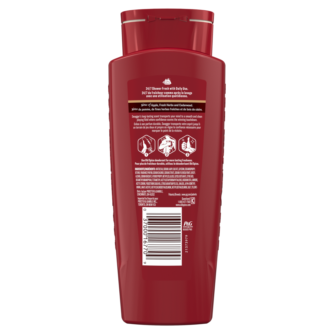 Old Spice Red Collection Body Wash For Men Swagger Scent Refreshing Clean Moisturizing Formula Long-Lasting Fragrance - 16oz/4pk