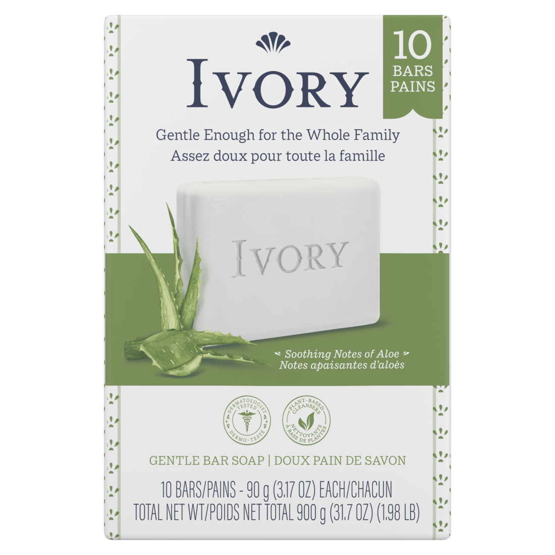 Ivory Gentle Bar Soap Soothing Notes Of Aloe - (10x3.17)oz/12pk