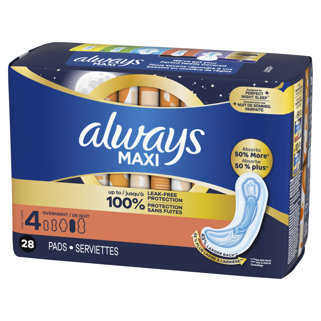 Always Maxi Overnight Pads Without Wings For Women Size 4 Overnight Absorbency Unscented - 28ct/6pk