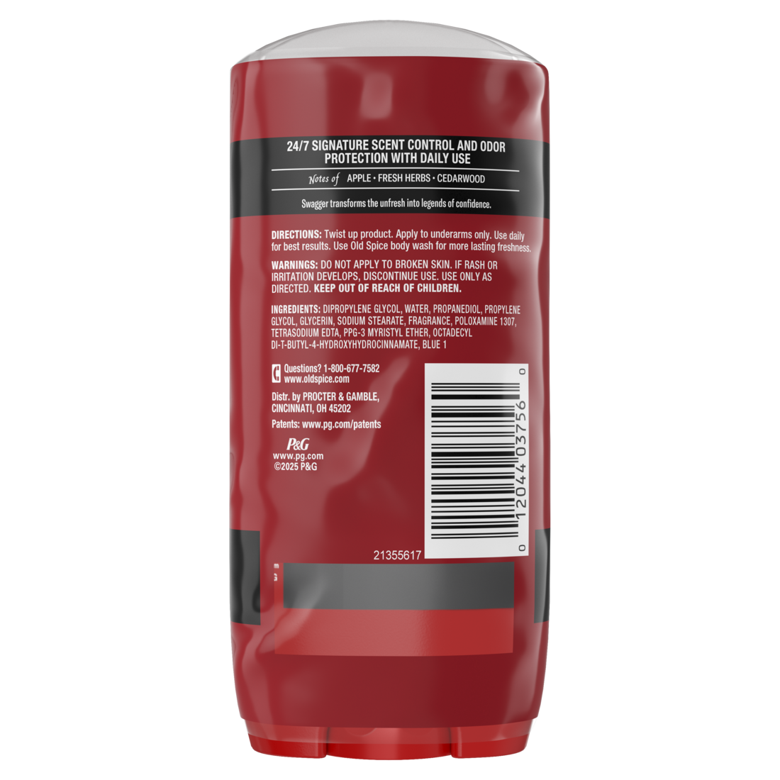 Old Spice Red Collection Deodorant For Men Swagger Scent Aluminum Free Long-Lasting Fragrance - (2x3.0)oz/6pk