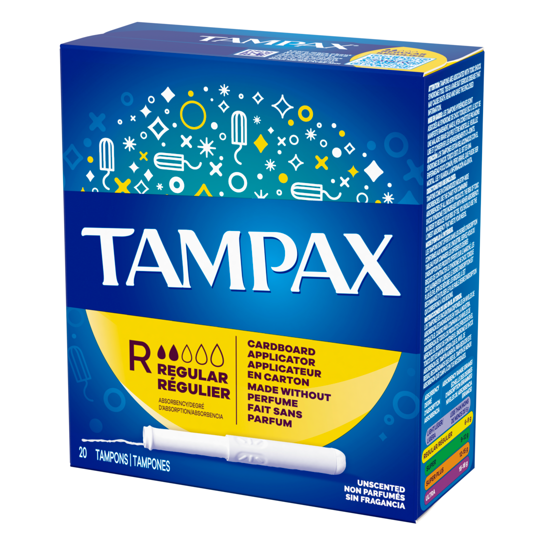 Tampax Cardboard Tampons Regular Absorbency Anti-Slip Grip Leakguard Skirt Unscented - 20ct/24pk