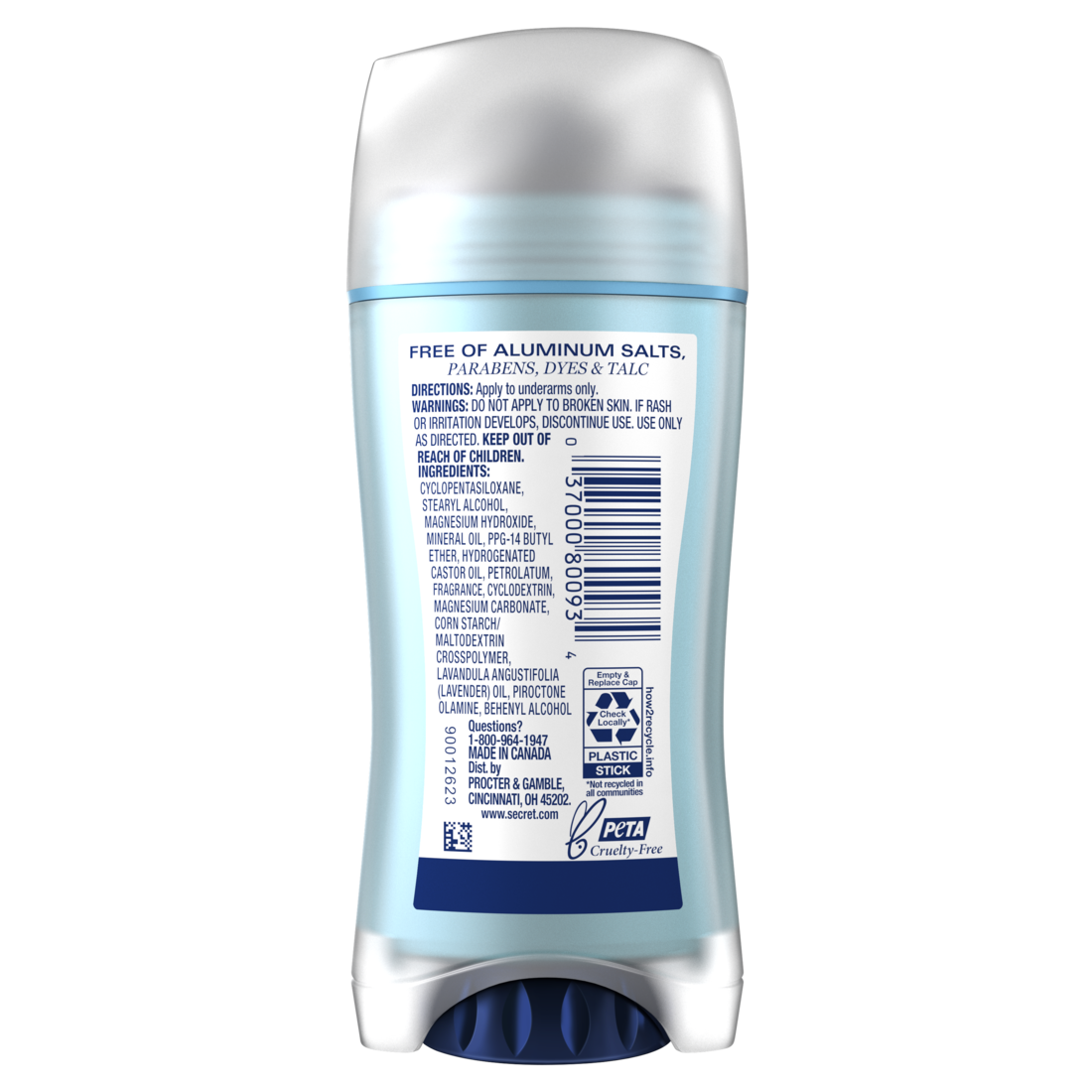 Secret Aluminum Free Deodorant For Women Dry Solid Lavender - 2.4oz/12pk