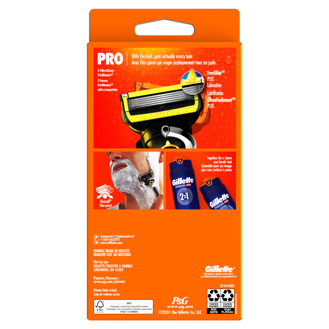 Gillette Fusion5 ProGlide Shield Shaving Razor for Men 1 Razor Handle 1 Refill 2x Lubrication FlexBall Handle and Precision Trimmer for Men - 1box/6pk