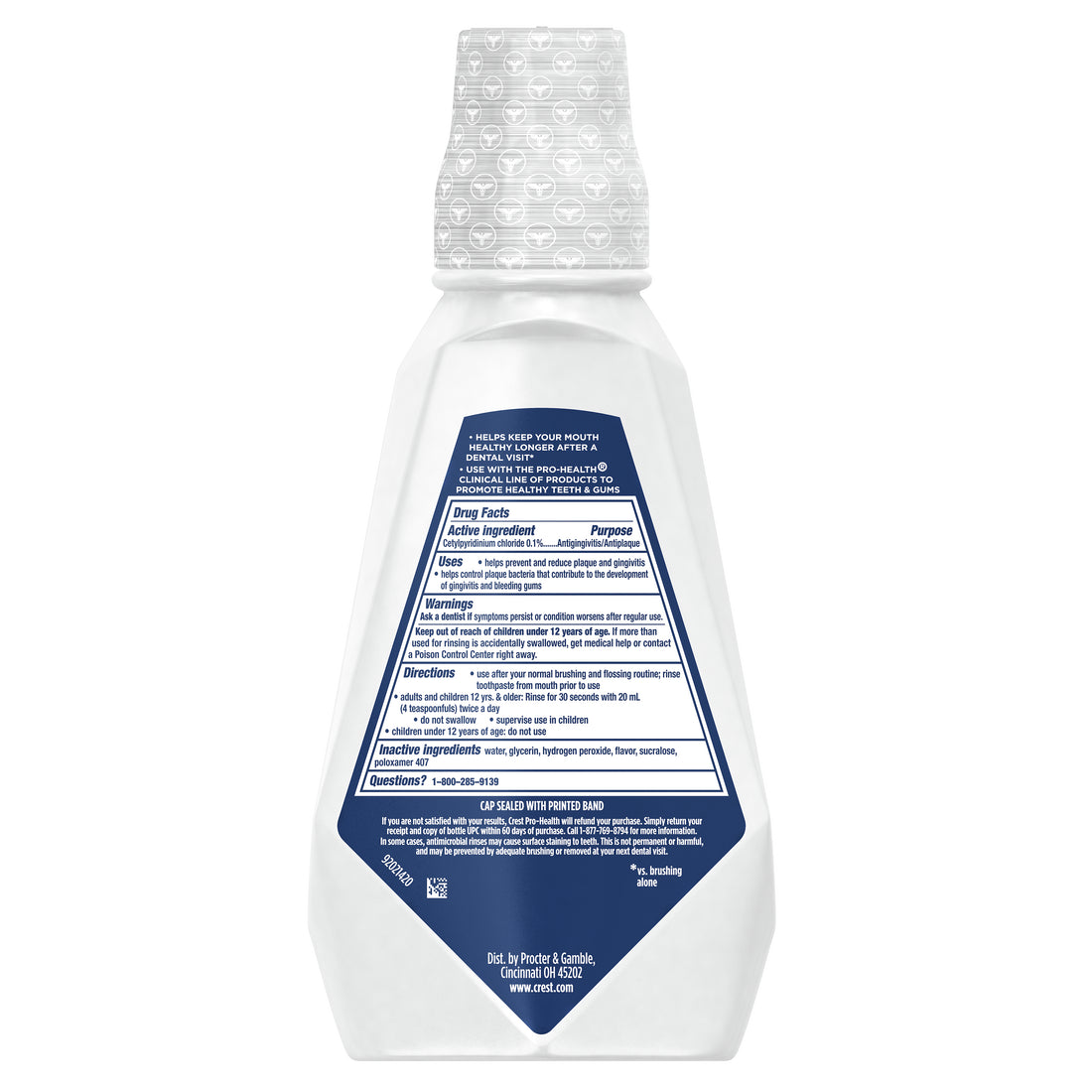 Crest Mouthwash Pro-Health Clinical Protection Gingivitis Protection Alcohol Free CPC (Cetylpyridinium Chloride) Antigingivitis & Antiplaque Deep Clean Mint Flavor - 16oz/4pk