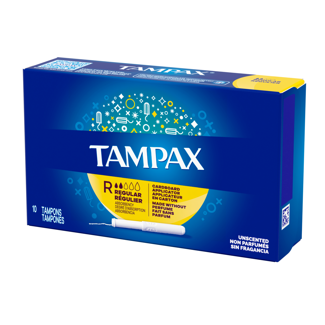 Tampax Cardboard Tampons Regular Absorbency Anti-Slip Grip Leakguard Skirt Unscented - 10ct/48pk