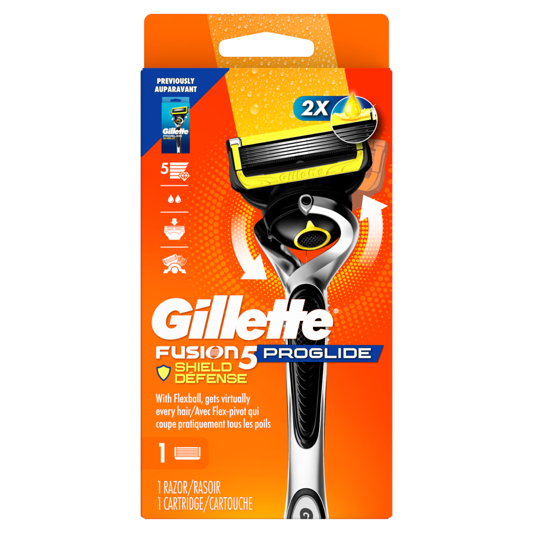 Gillette Fusion5 ProGlide Shield Shaving Razor for Men 1 Razor Handle 1 Refill 2x Lubrication FlexBall Handle and Precision Trimmer for Men - 1box/6pk
