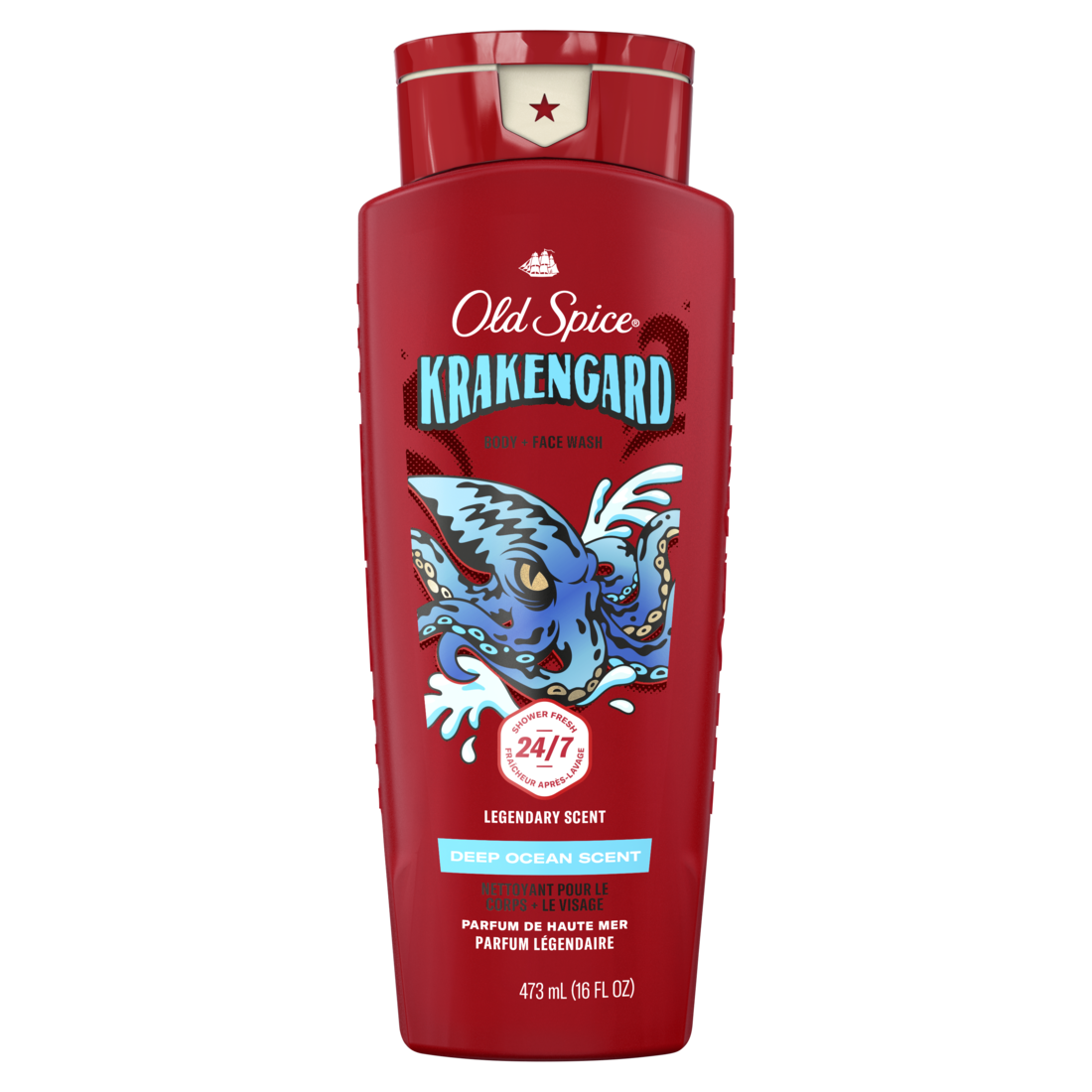 Old Spice Cleansing Body Wash For Men 24/7 Shower Clean With Lasting Scent 2-in-1 Face And Body Wash Rich Lather Krakengard Deep Ocean Scent - 16oz/4pk