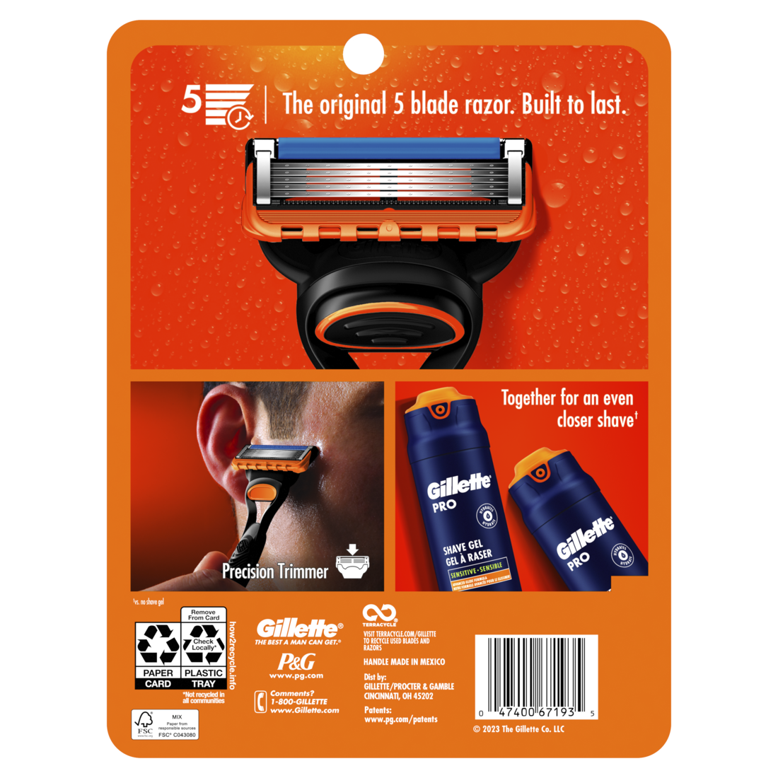 Gillette Fusion5 Men's 1 Razor Handle + 5 Blade Refills - 1set/6pk