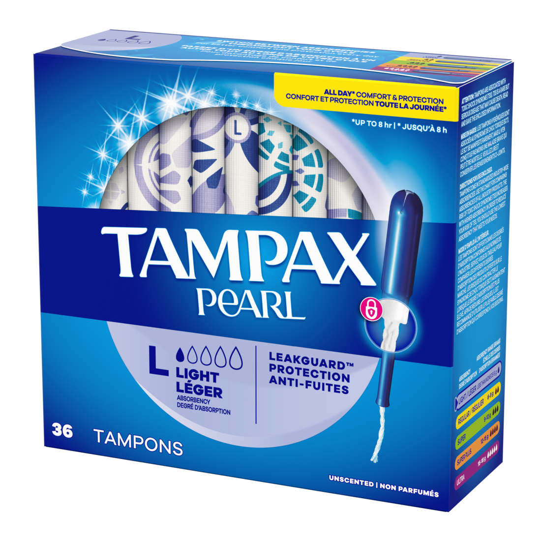 Tampax Pearl Tampons With Leakguard Braid Light Absorbency Unscented - 36ct/12pk