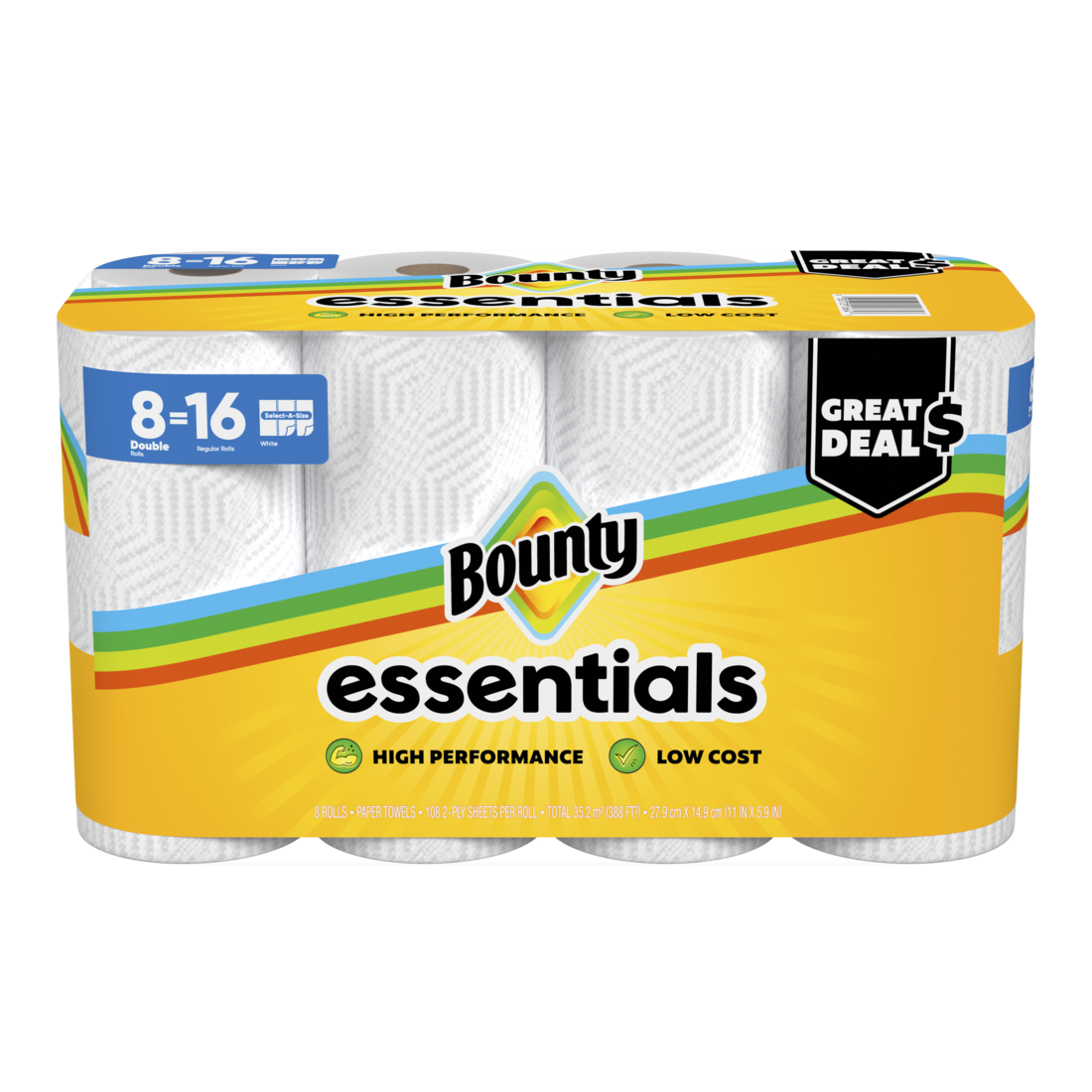 Bounty Paper Towels Essentials Select-A-Size 8 Double Rolls White 108 Sheets Per Roll - 8ct/1pk