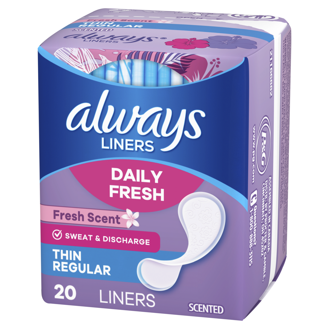 Always Daily Fresh Thin Liners Regular Absorbency Scented Panty Liners - 20ct/24pk