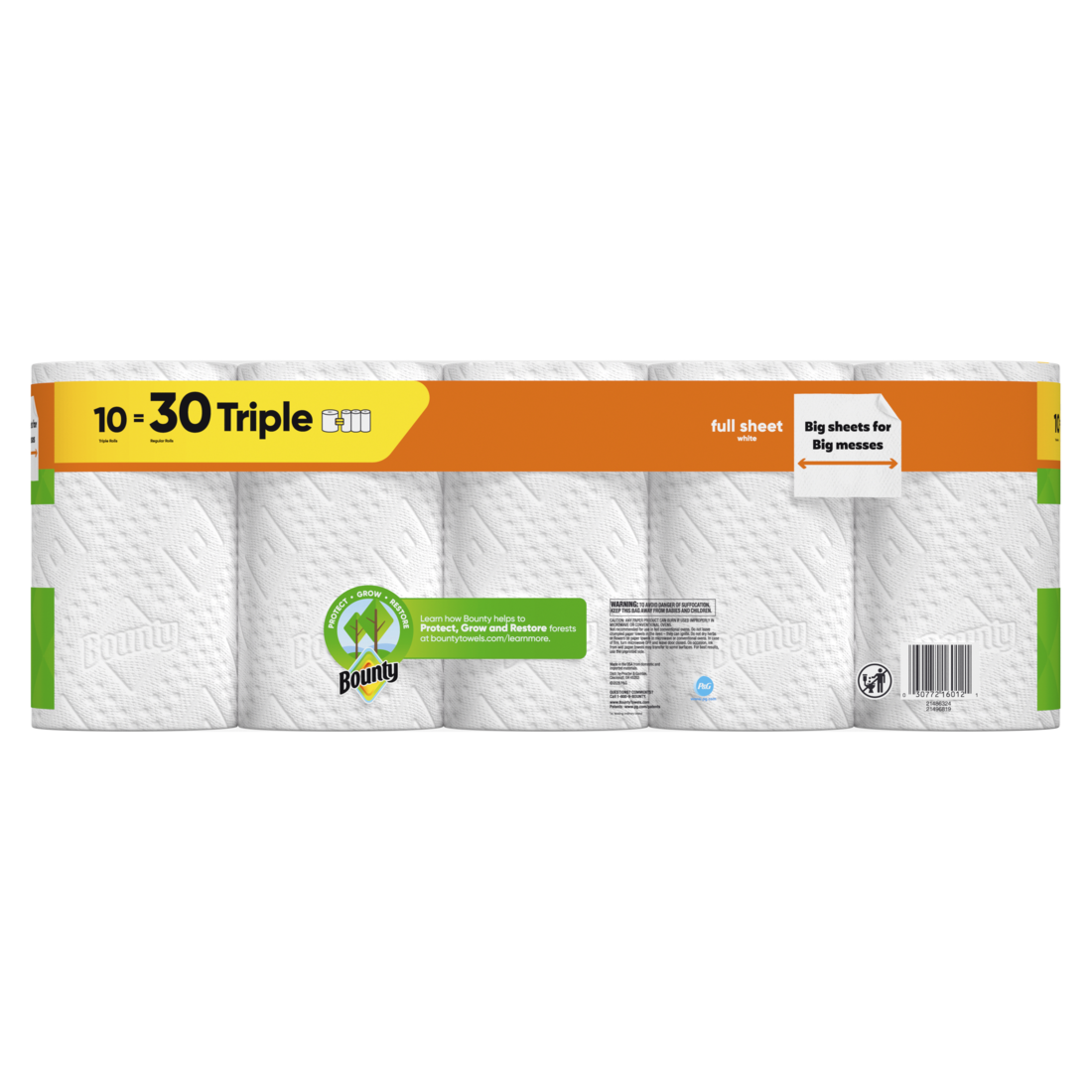 Bounty Paper Towels Full Sheet White 10 Triple Rolls 75 Sheets Per Roll - 10ct/1pk