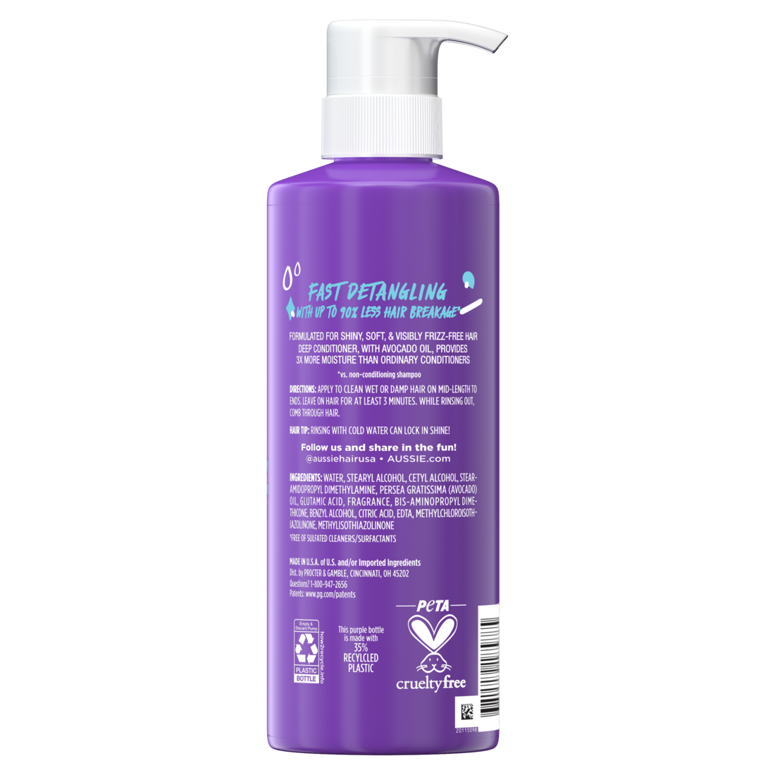 Aussie 3 Minute Miracle Moist Detangling Deep Conditioner Treatment With Avocado Oil Paraben And Sulfate Free - 16.0oz/6pk