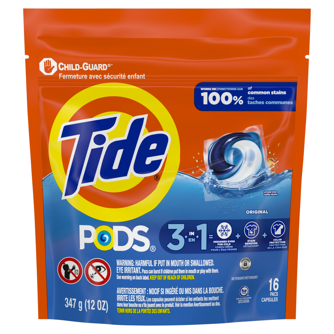 Tide Pods Laundry Detergent Original Scent 3-in-1 Stain Remover Odor Fighter Color Protector Concentrated Laundry Soap Pacs - 16ct/6pk