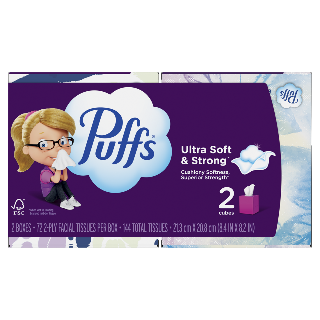 Puffs Ultra Soft Facial Tissues 2 Mega Cube Box 72 Facial Tissues Per Box - 144ct/12pk