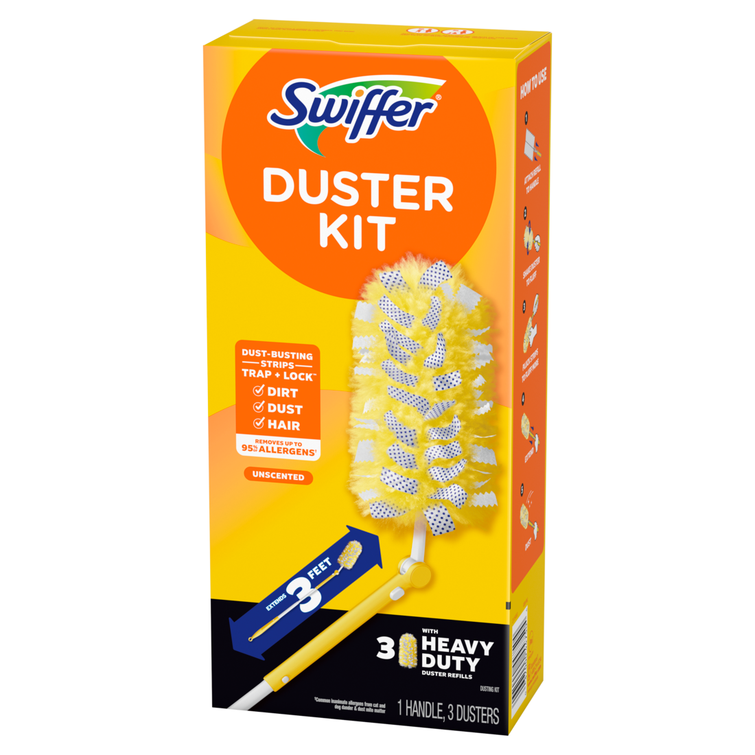 Swiffer Duster Kit With 3 Ft Extendable Handle Heavy Duty Dusting Starter Kit With 3 Refills For Ceiling Fans Vents And Hard To Reach Places - 1kit/6pk