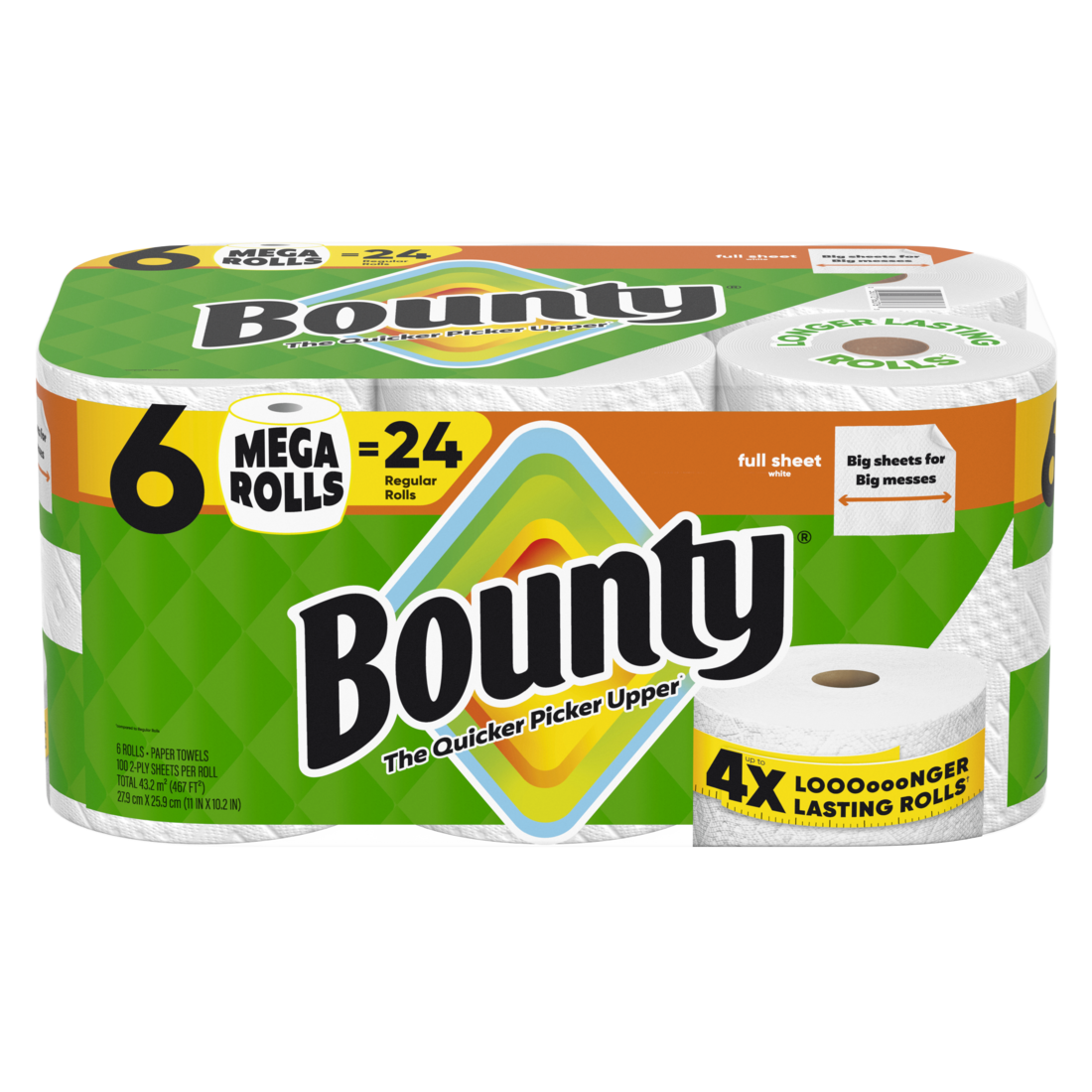 Bounty Paper Towels Full Sheet White 6 Mega Rolls 100 Sheets Per Roll - 6ct/1pk