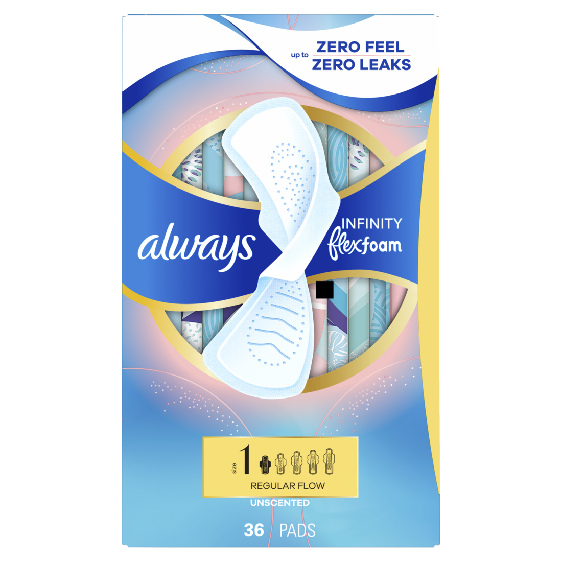 Always Infinity With Flexfoam Pads For Women Size 1 Regular Absorbency With Wings Unscented - 36ct/6pk