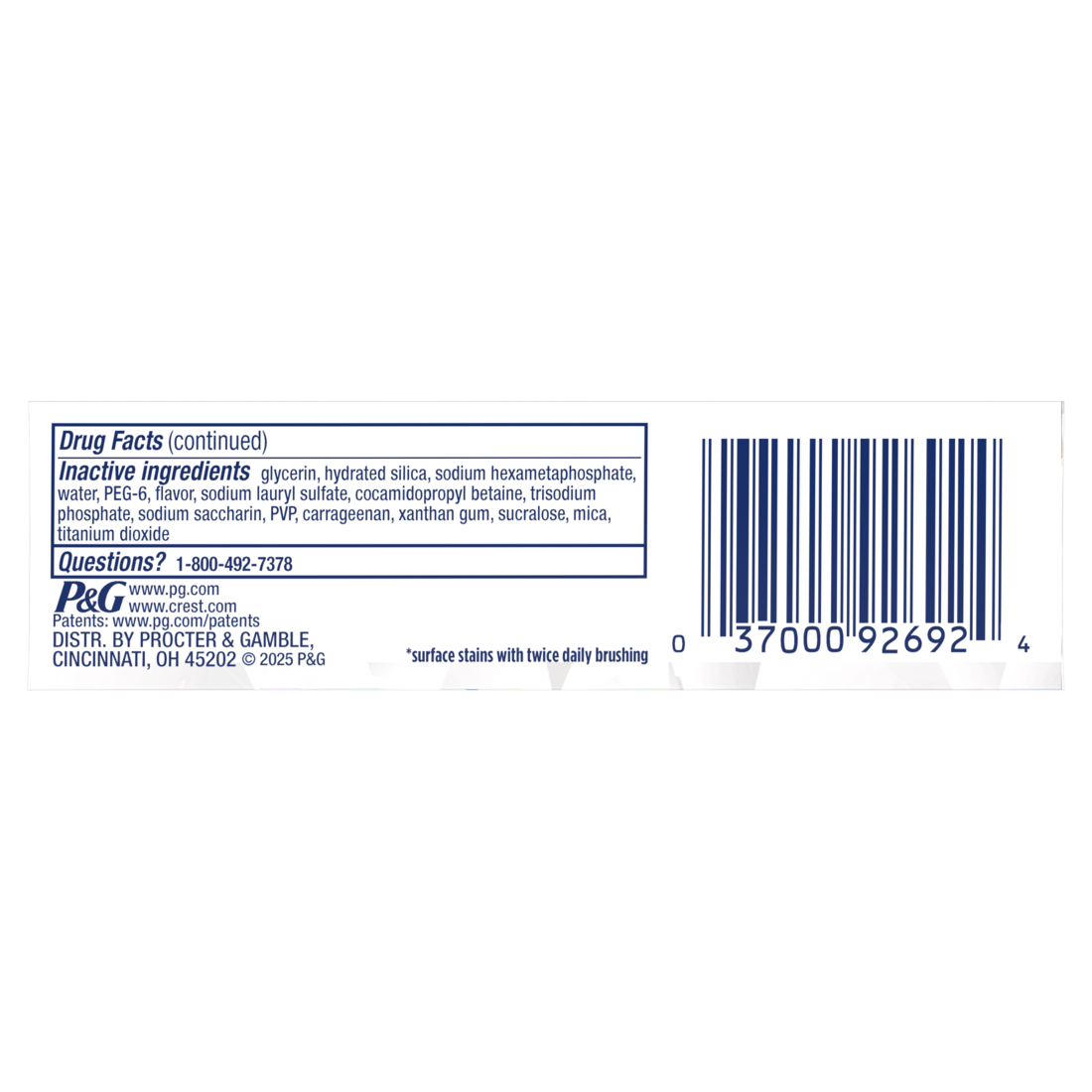 Crest 3D White Brilliance Vibrant Peppermint Teeth Whitening Toothpaste Whiter Teeth In 3 Days Anticavity Fluoride Toothpaste 100% More Surface Stain Removal 24 Hour Active Stain Prevention - 0.85oz/36pk