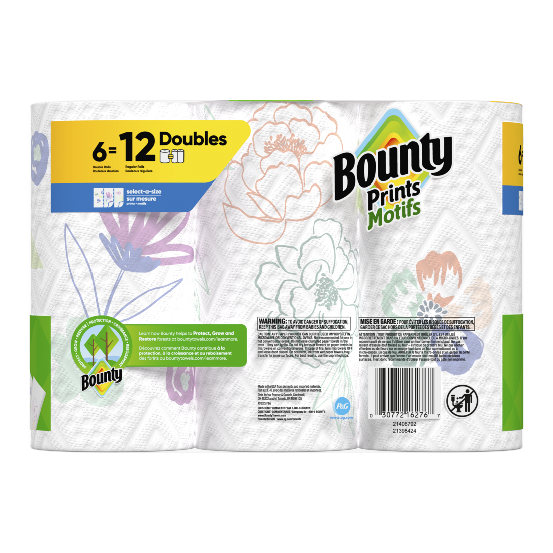 Bounty Paper Towels Select-A-Size Print 6 Double Rolls 82 Sheets Per Roll - 6ct/1pk