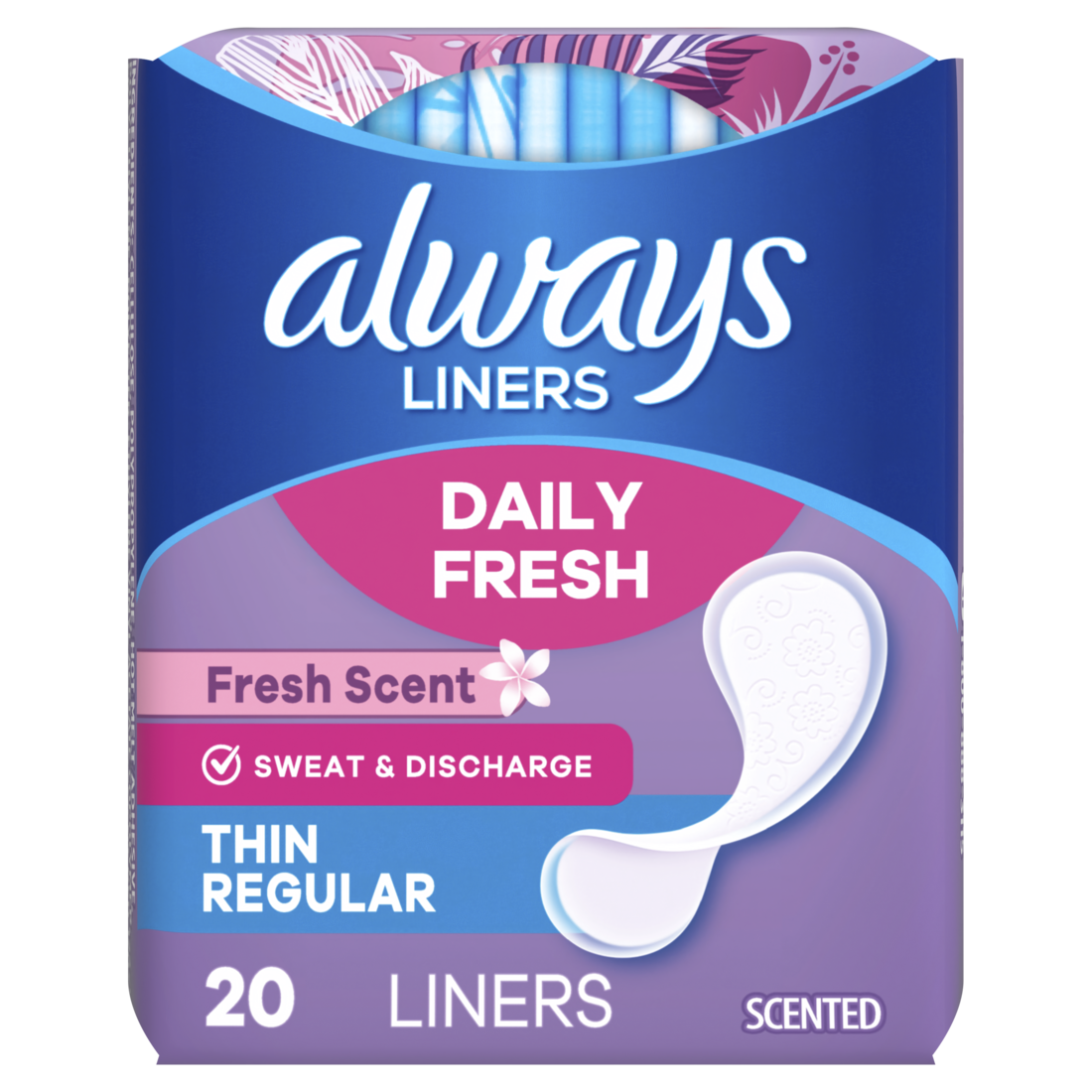 Always Daily Fresh Thin Liners Regular Absorbency Scented Panty Liners - 20ct/24pk