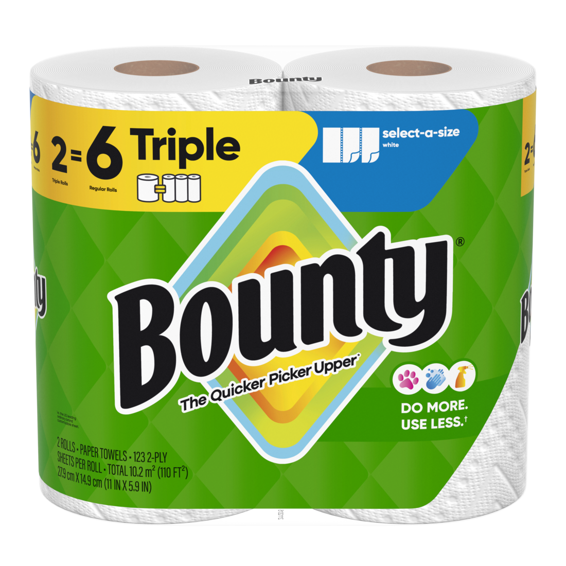 Bounty Paper Towels Select-A-Size White 2 Triple Rolls 123 Sheets Per Roll - 2ct/6pk