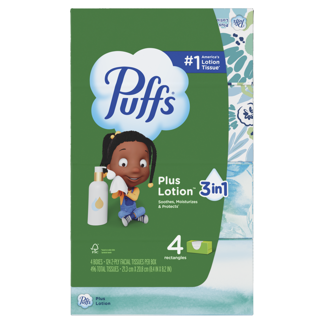 Puffs Plus Lotion Facial Tissues 4 Family Boxes 124 Tissues Per Box - 496ct/6pk