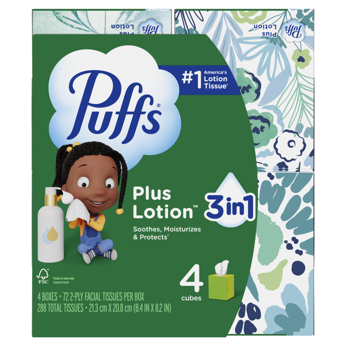 Puffs Plus Lotion Facial Tissue 4 Mega Cube Boxes 72 Tissues Per Box