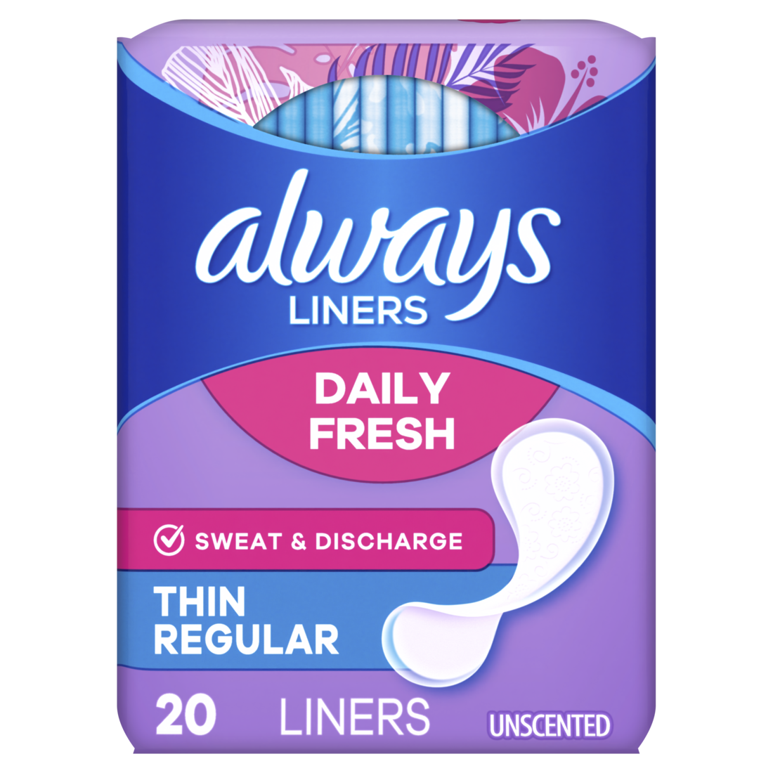 Always Daily Fresh Thin Liners Regular Absorbency Unscented Panty Liners - 20ct/24pk