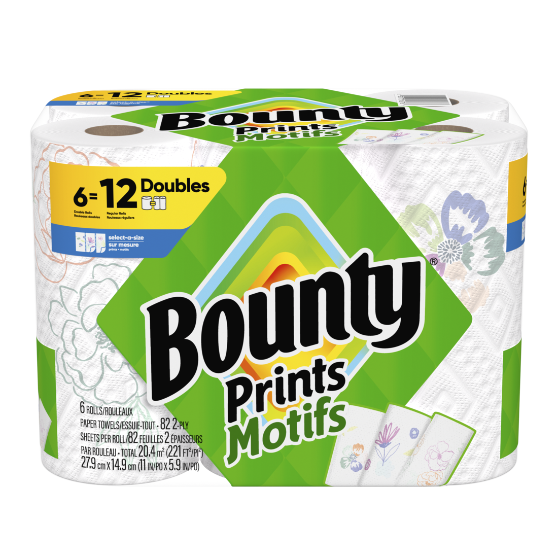 Bounty Paper Towels Select-A-Size Print 6 Double Rolls 82 Sheets Per Roll - 6ct/1pk