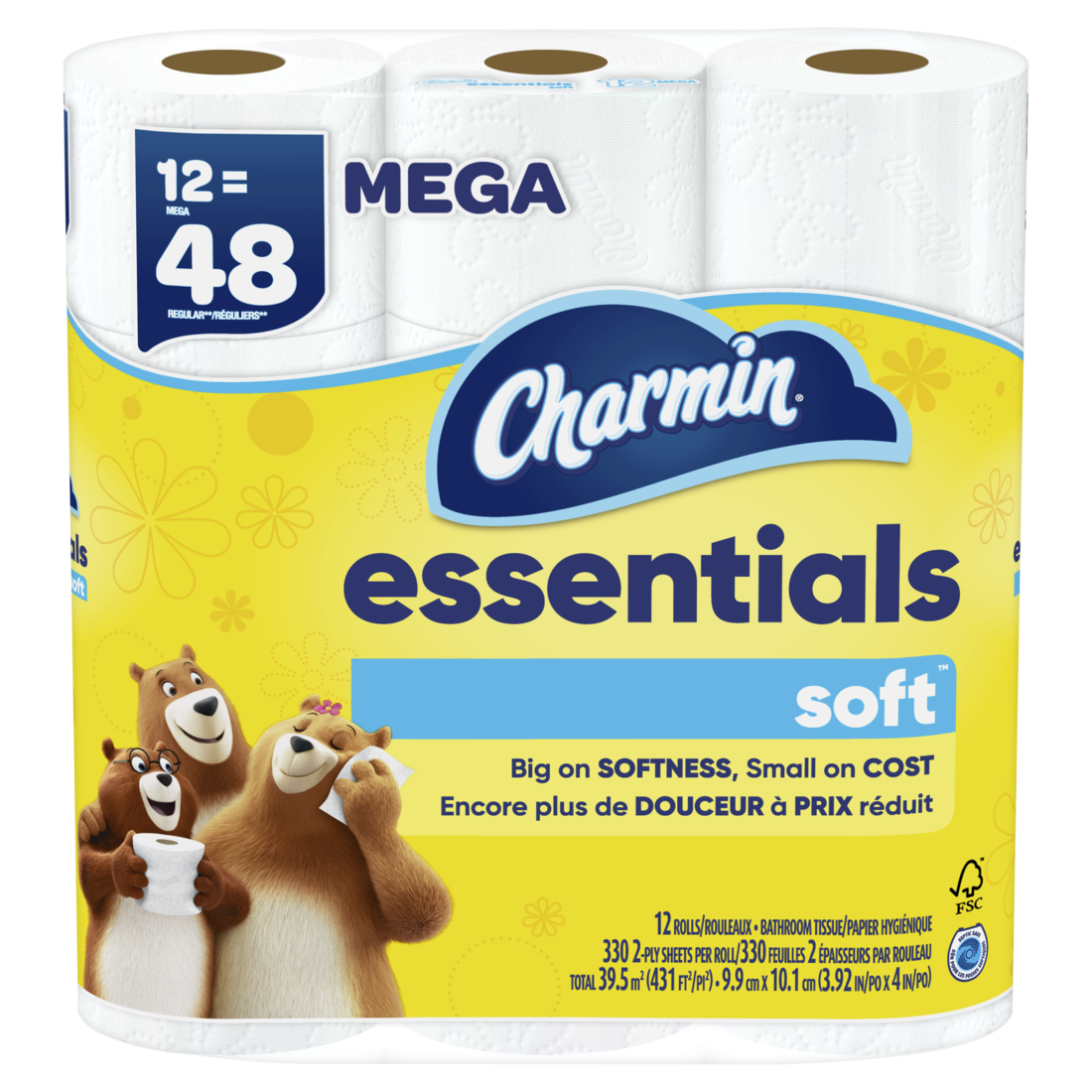 Charmin Essentials Soft Toilet Paper 12 Mega Rolls 330 Sheets Per Roll - 12ct/4pk