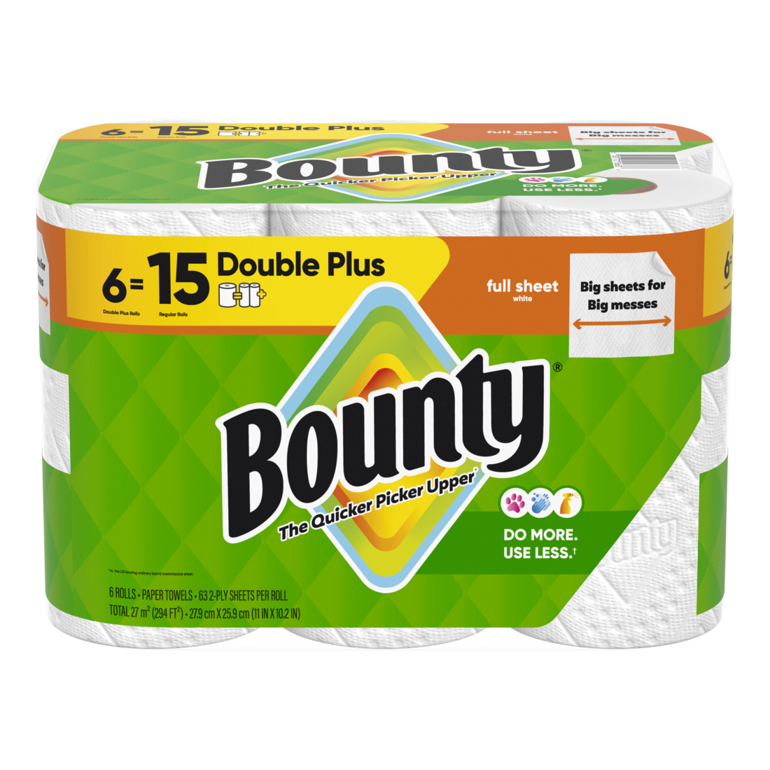 Bounty Paper Towels Full Sheet White 6 Double Plus Rolls 63 Sheets Per Roll - 6ct/1pk
