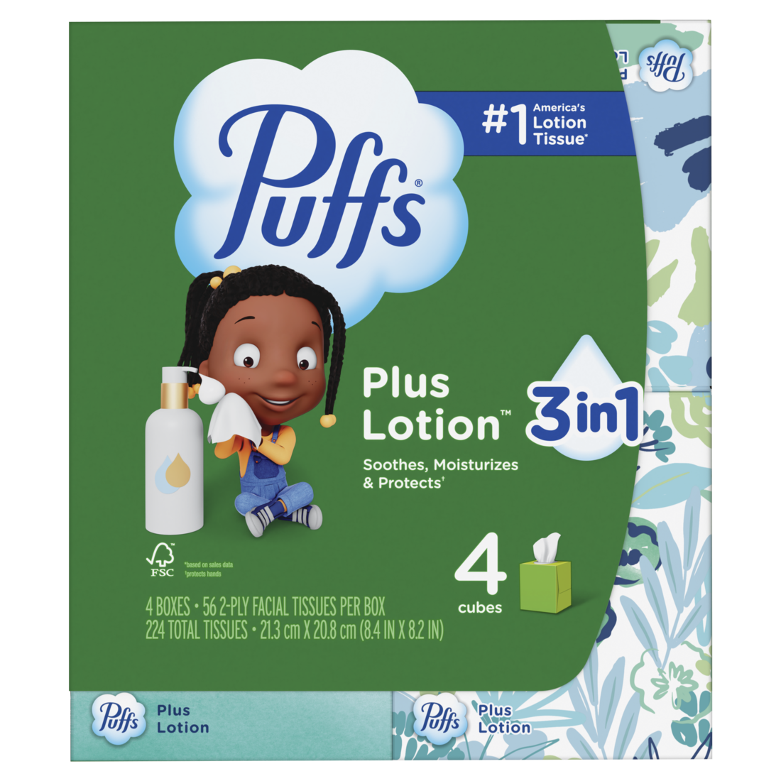 Puffs Plus Lotion Facial Tissues 4 Cube Boxes 56 Tissues Per Box - 224ct/6pk
