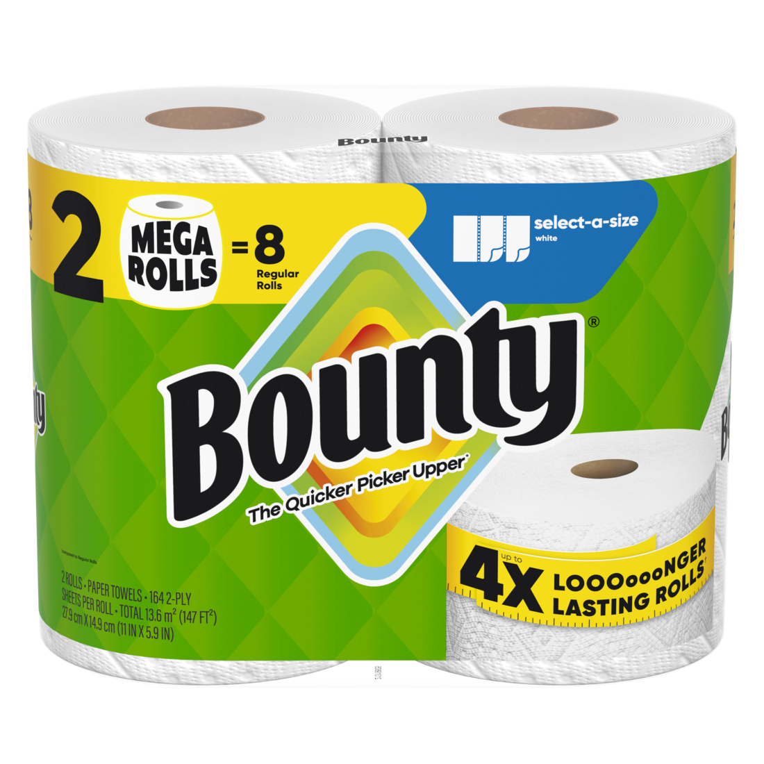 Bounty Paper Towels Select-A-Size White 2 Mega Rolls 164 Sheets Per Roll - 2ct/6pk