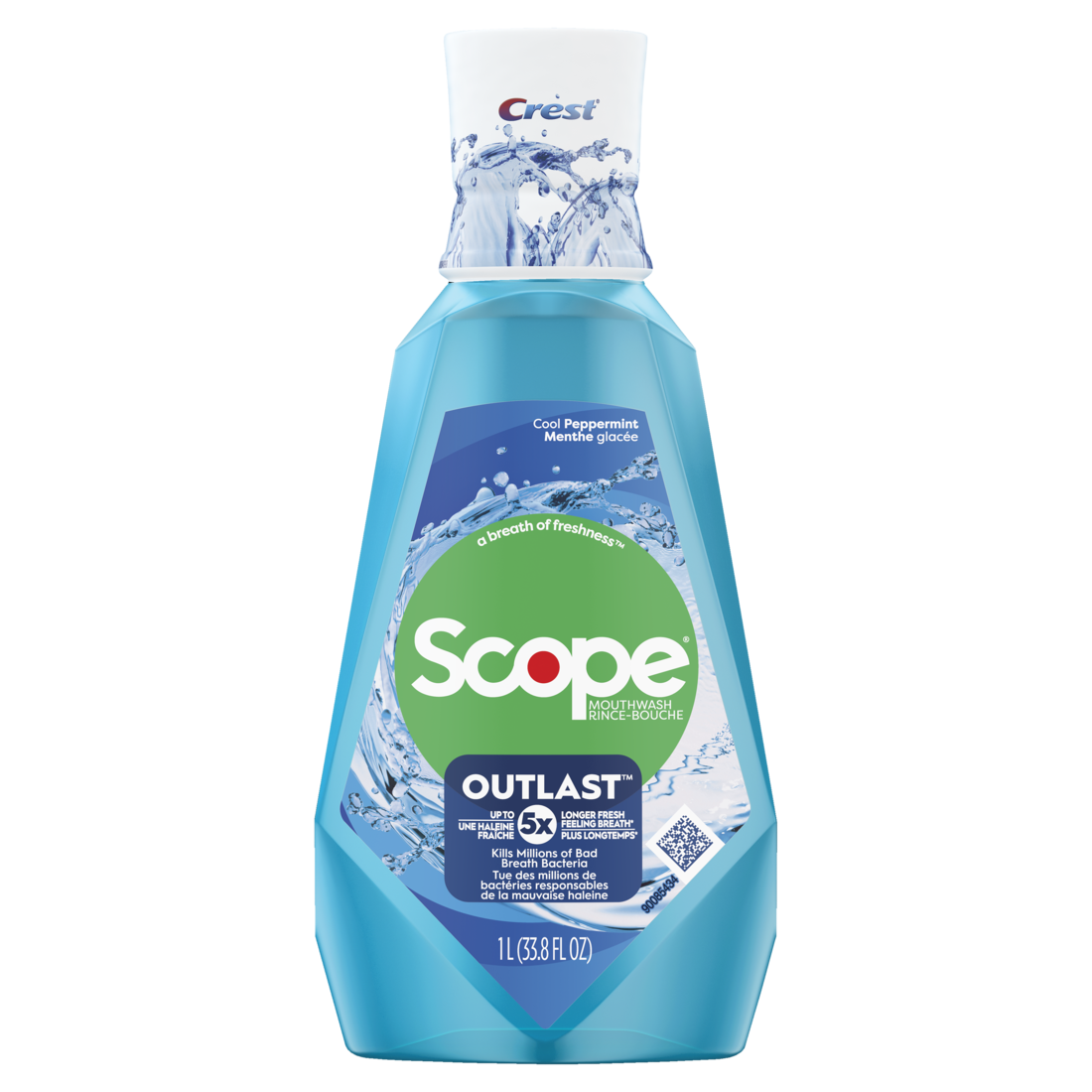 Crest Scope Outlast Mouthwash Cool Peppermint 1L - 33.8oz/6pk