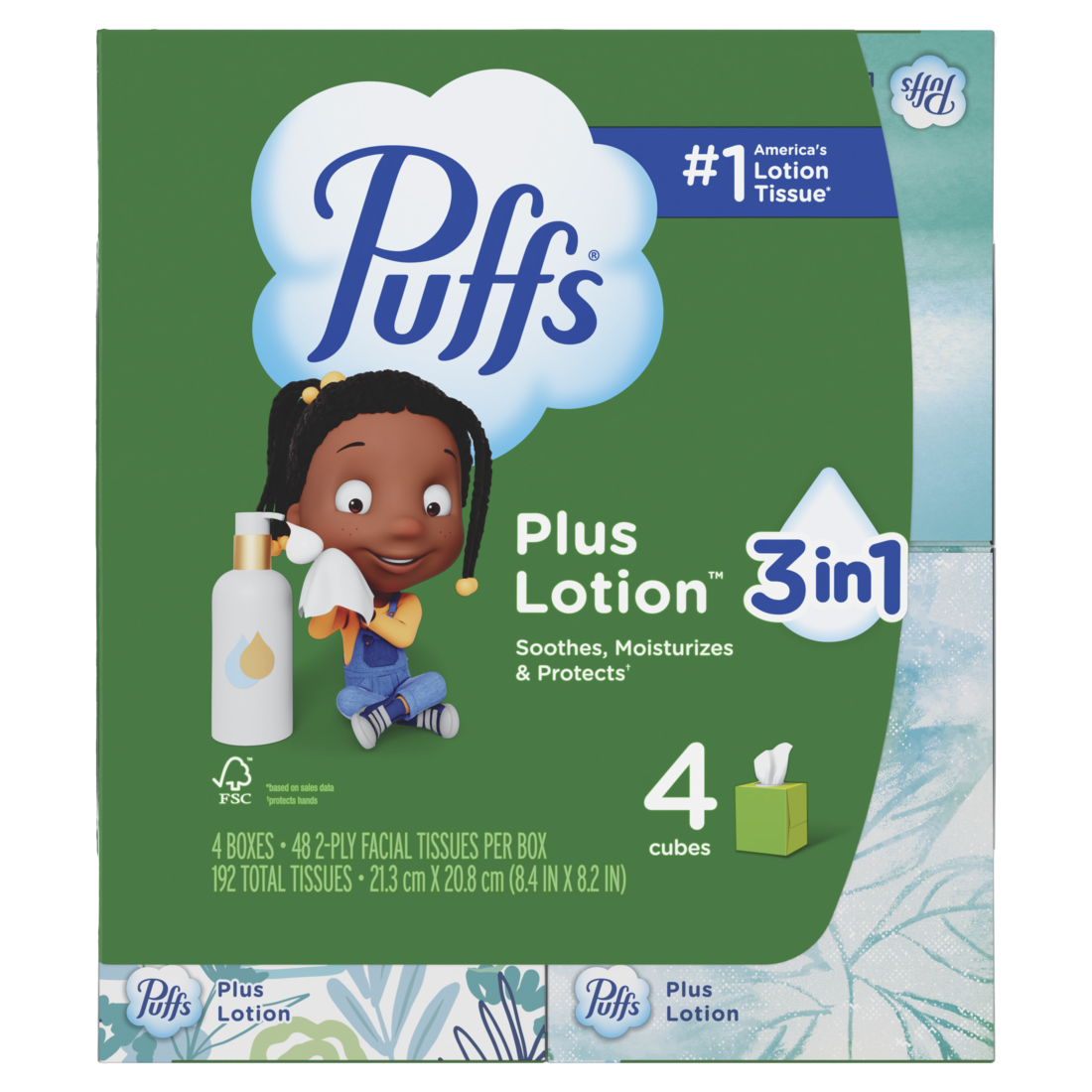 Puffs Plus Lotion Facial Tissue 4 Cube Boxes 48 Tissues Per Box - 192ct/6pk