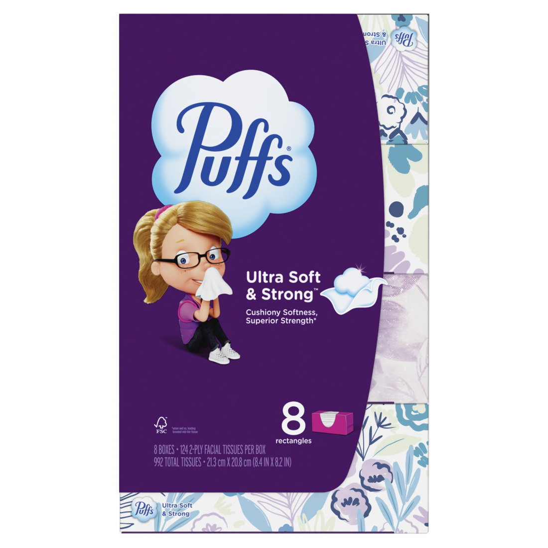 Puffs Ultra Soft Facial Tissues 8 Family Size Boxes 124 Facial Tissues Per Box - 992ct/4pk