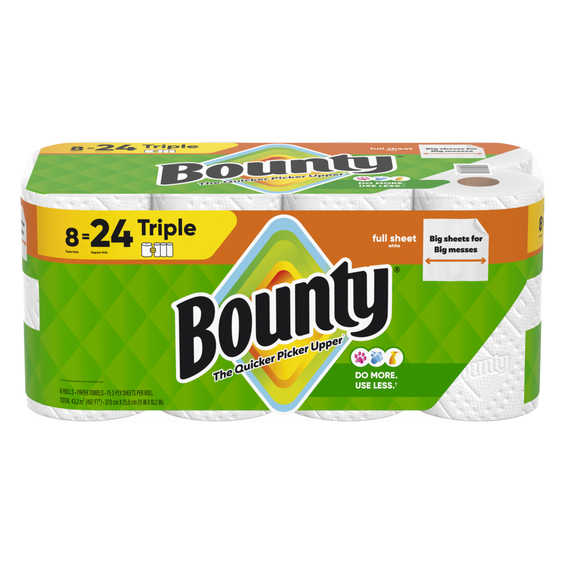 Bounty Paper Towels Full Sheet White 8 Triple Rolls 75 Sheets Per Roll - 8ct/1pk