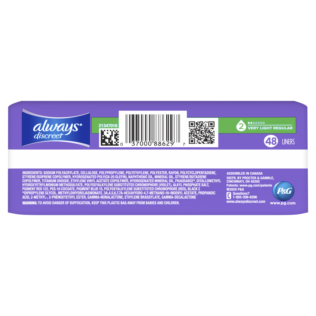 Always Discreet Incontinence Panty Liners for Bladder Leaks Size 2 Very Light Absorbency Regular Length - 48ct/3pk