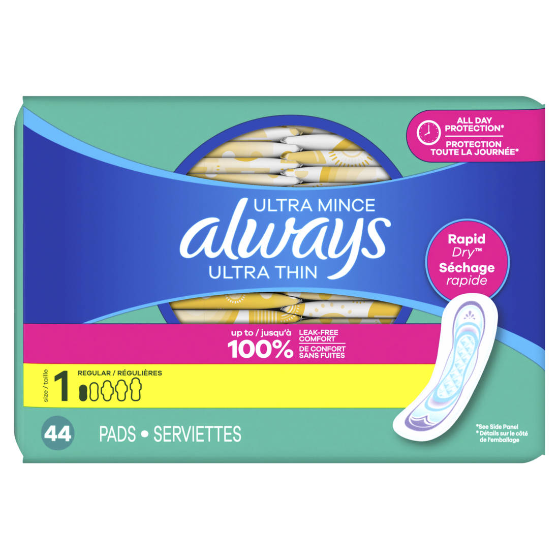 Always Ultra Thin Feminine Pads without Wings for Women Size 1 Regular Absorbency Unscented - 44ct/3pk