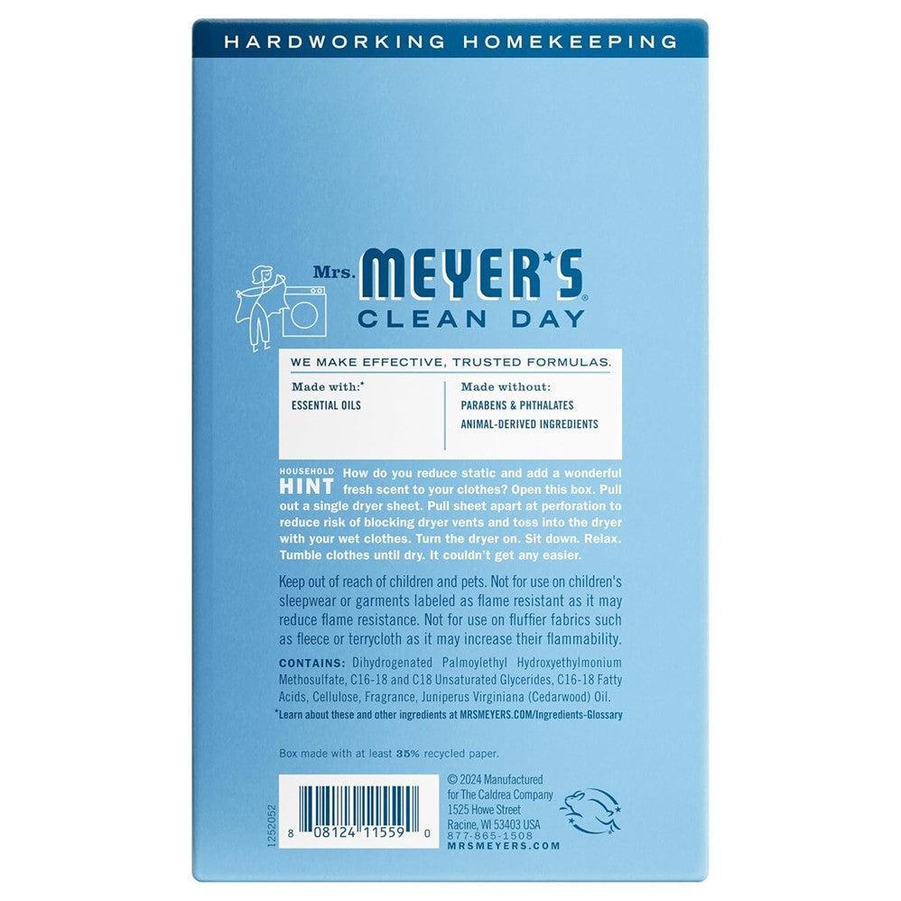 Mrs. Meyer's Dryer Sheets Rain Water - 80ct/12pk
