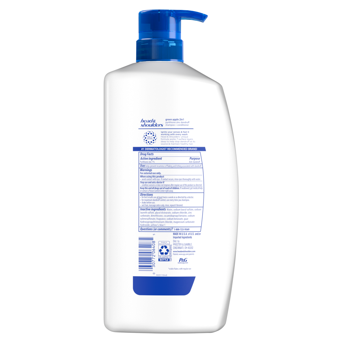 Head and Shoulders 2-in-1 Dandruff Shampoo and Conditioner Anti-Dandruff Treatment Green Apple for Daily Use Paraben Free - 28.2oz/4pk