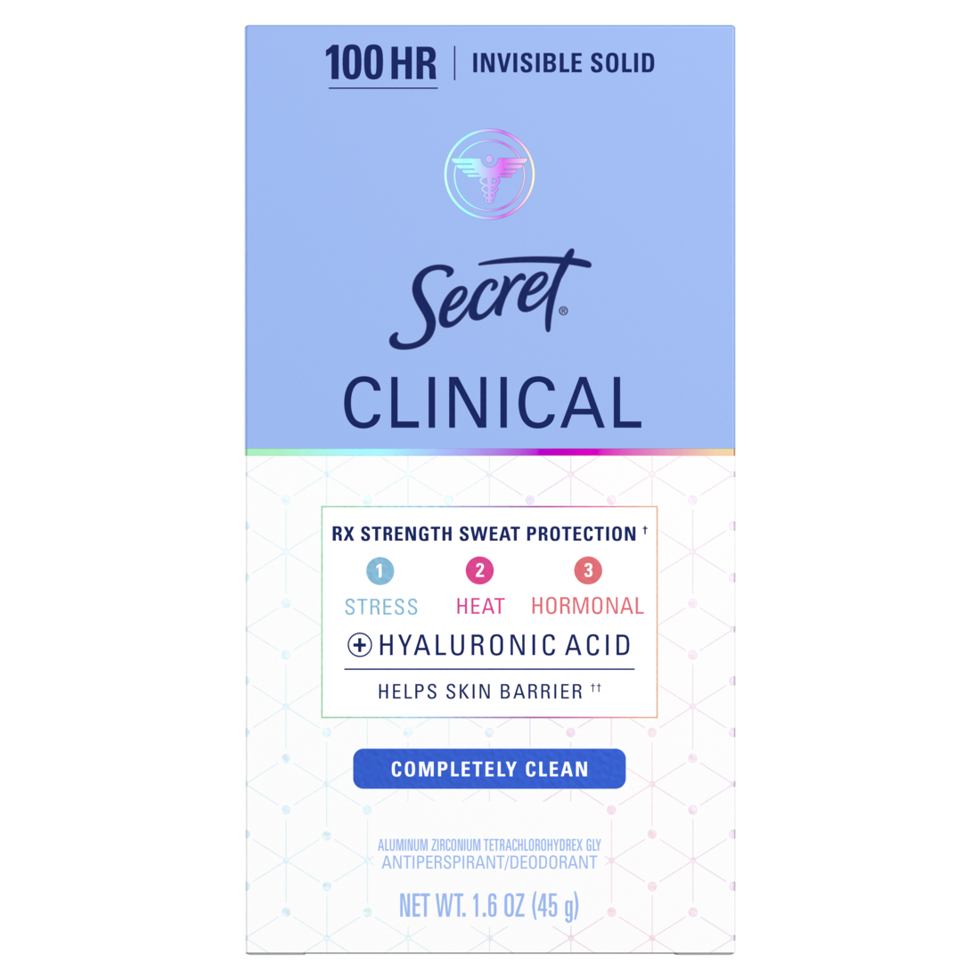 Secret Clinical Antiperspirant Deodorant for Women 100HR Sweat & Odor Protection Hyaluronic Acid Invisible Solid Completely Clean - 1.6oz/12pk