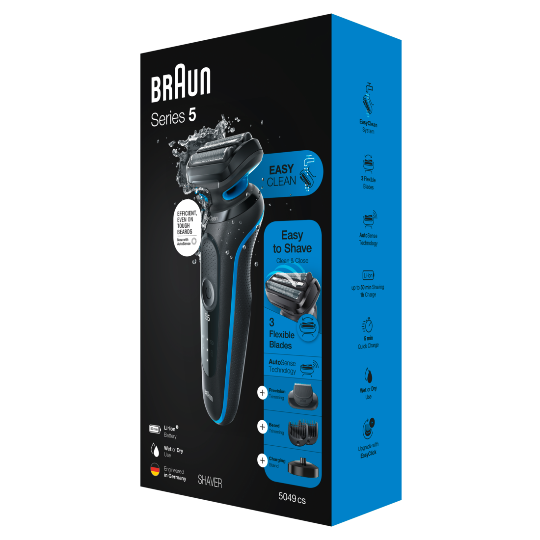 Braun Series 5 5049cs Electric Shaver with Charging Stand Beard Trimmer Wet & Dry Rechargeable Cordless Foil Shaver Blue - 1box/2pk
