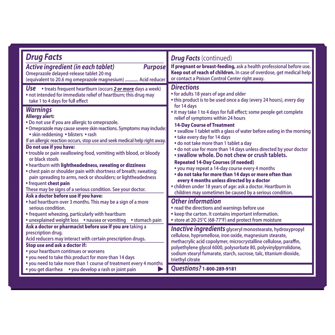 Prilosec OTC Omeprazole 20mg Delayed Release Acid Reducer Treats Frequent Heartburn for 24 Hour Relief All Day All Night Heartburn Tablets - 28ct/24pk