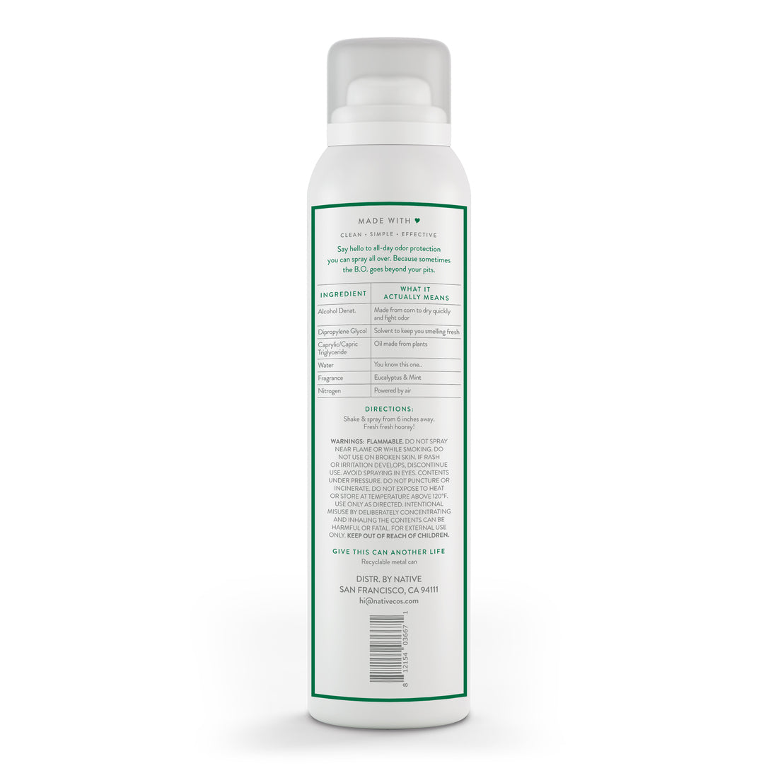 Native Eucalyptus & Mint Whole Body Spray Deodorant - 3.5oz/12pk