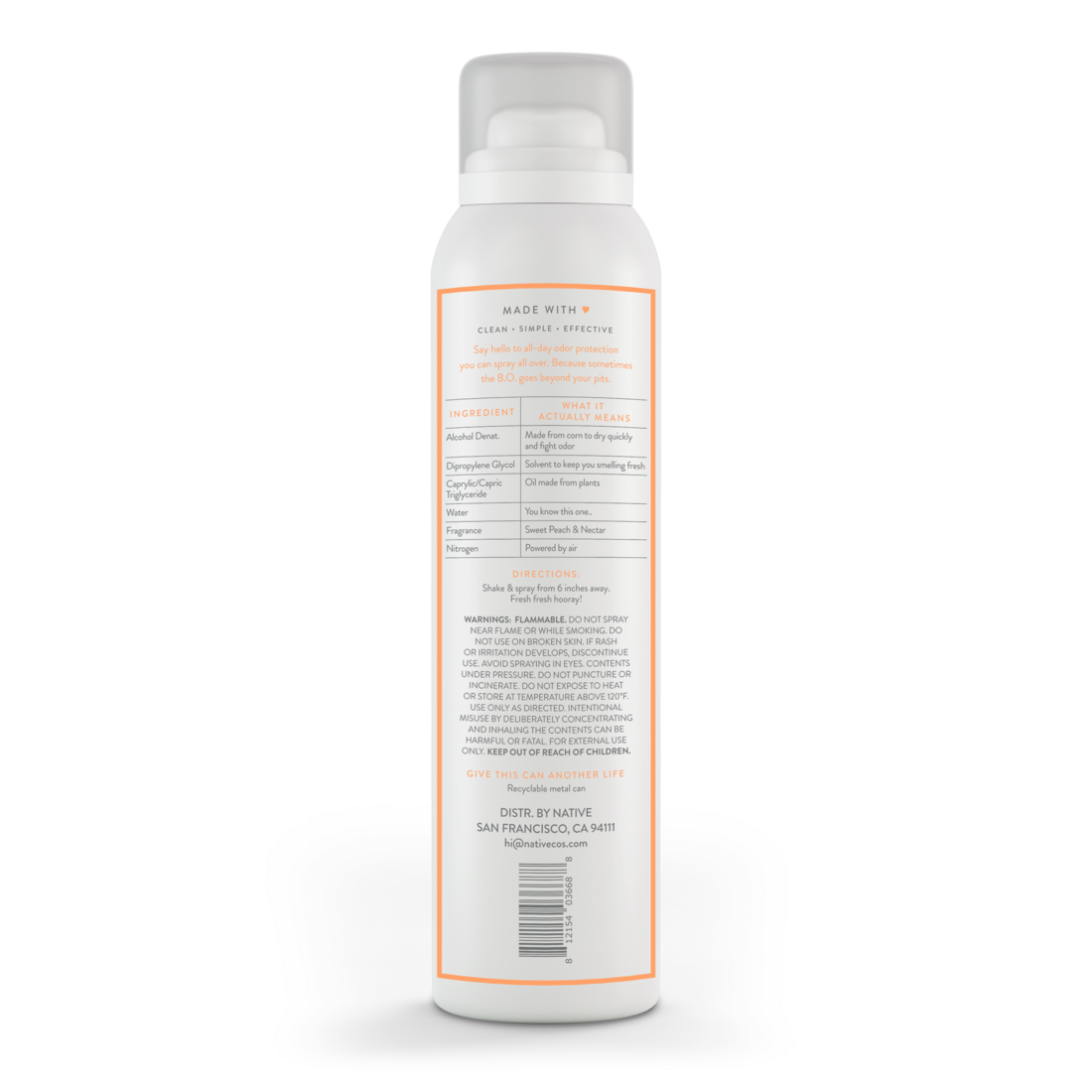 Native Sweet Peach & Nectar Spray Deodorant - 3.5oz/12pk