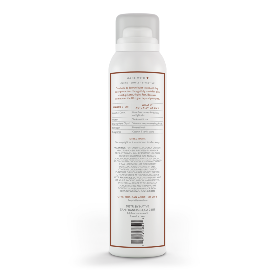 Native Whole Body Deodorant Spray Coconut & Vanilla Aluminum Free for Women and Men - 3.5oz/12pk