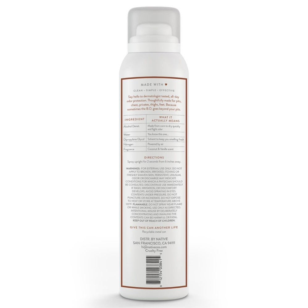 Native Coconut & Vanilla Body Deodorant Spray - 3.5oz/12pk