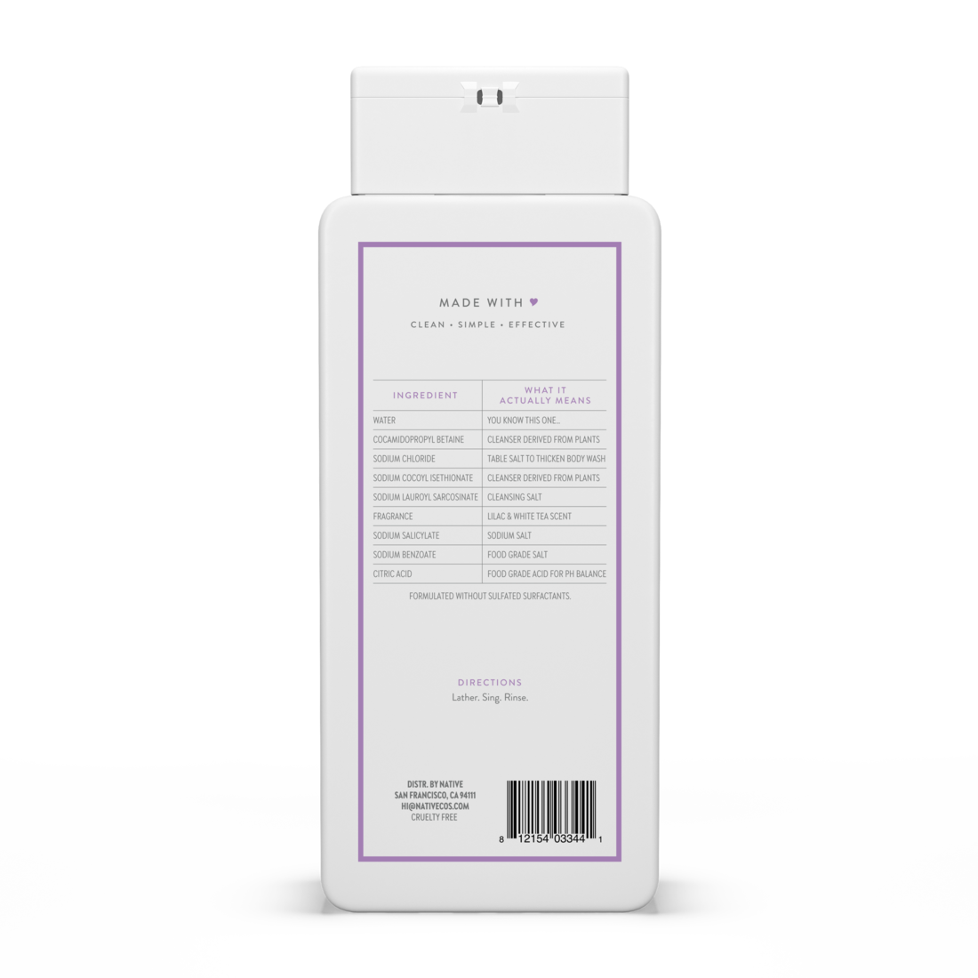 Native Lilac & White Tea Body Wash - 18oz/6pk
